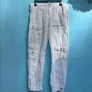Pete and Greta white linen cargo pants